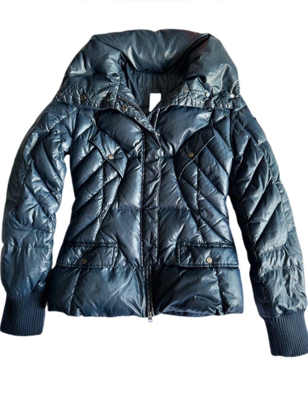 ADD Down Metallic Steel Blue Puffer Jacket Down Feather Size 0